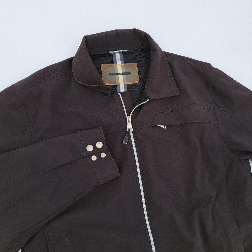 Johnston & Murphy Jacket Mens Large Brown Polyester Spandex Full Zip Stretch